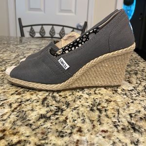 TOMS wedges. Worn once. Perfect condition. Grey. Size 7